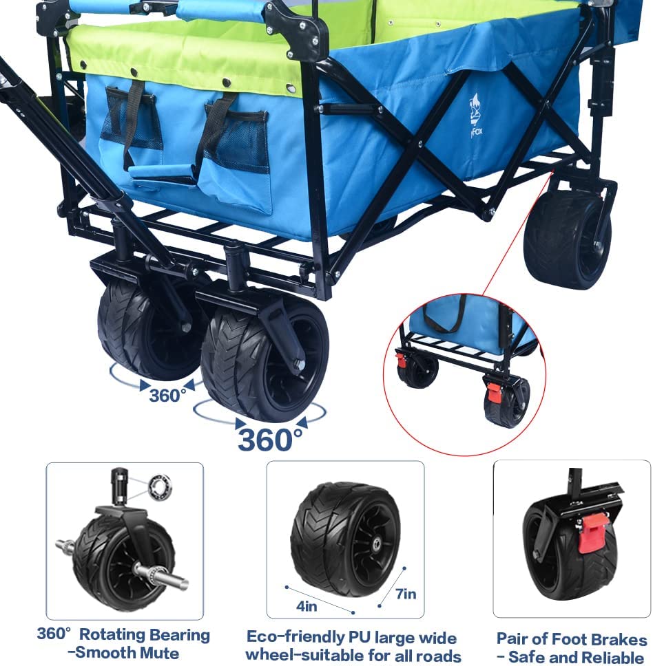 Collapsible Folding Wagon with Canopy & Cooler Bag - Blue-Green