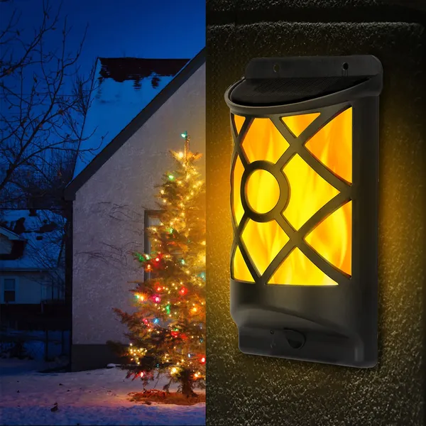 Outdoor Solar Flame Lights with 96 LEDs Waterproof Wall Mount Garden Decor