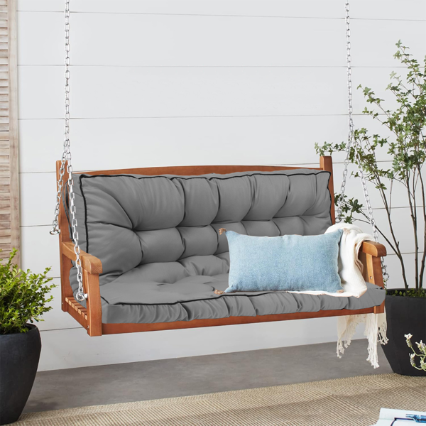 Outdoor Swing Cushions 55 Inch Waterproof 4-Inch Thick Replacement Seat with Backrest & Ties Light Grey