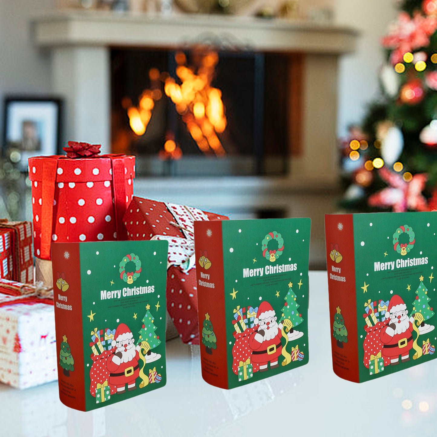 10 Pcs Christmas Treat Boxes - Green Book Shape Candy Boxes