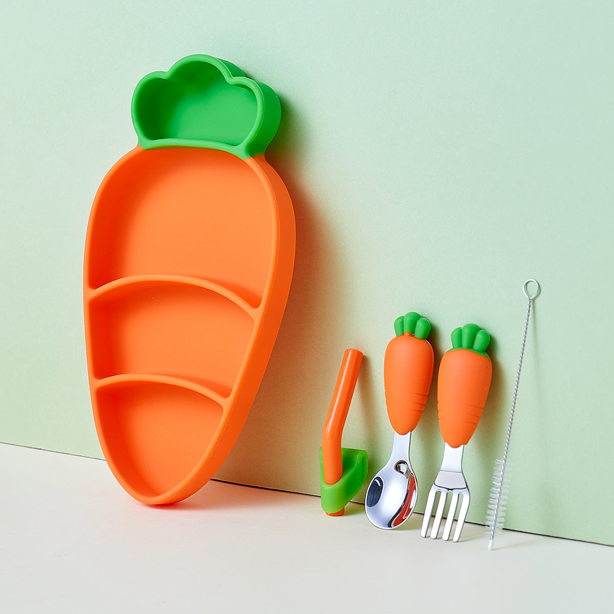 Children's Silicone Dining Plate Set with Suction Cups & Utensils - Cute Baby Tableware