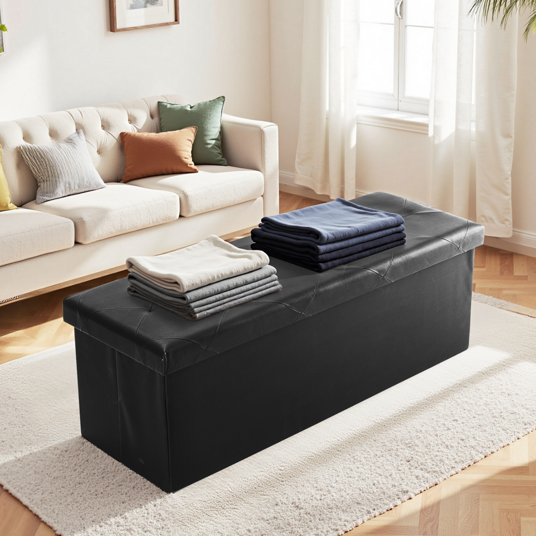 Foldable Storage Ottoman Bench 43in, Foot Rest Stool, Synthetic