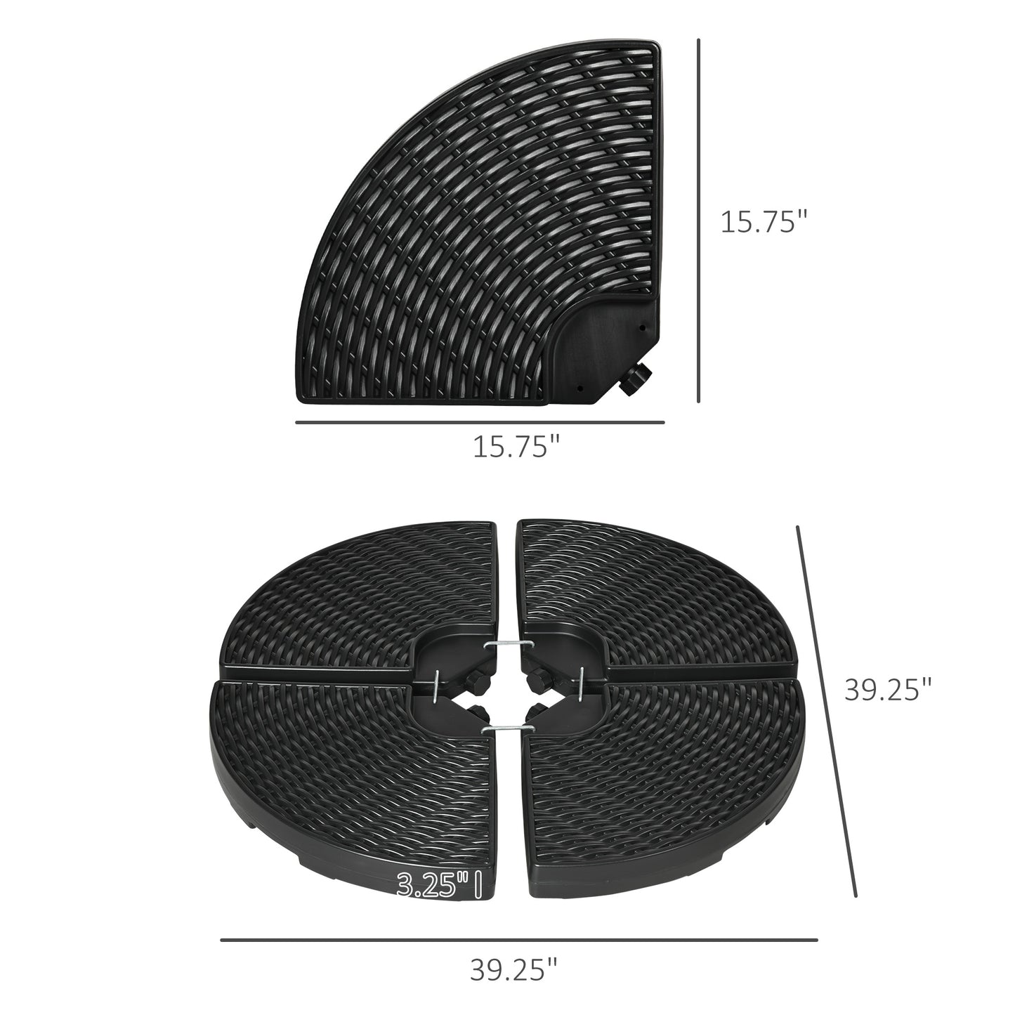 Patio Umbrella Base Weights - 4-Piece Sand or Water Filled, Black