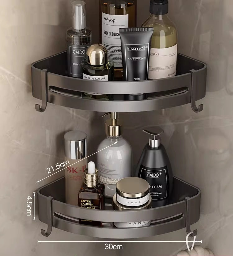 Foldable Bathroom Towel Rack with Hooks - Space Aluminum, No Drilling