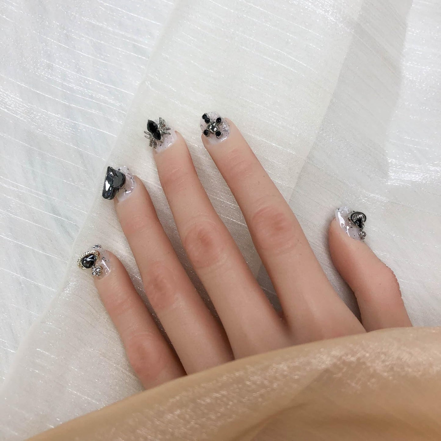 Midnight Stardust Short Press On Nails - Seamless Soft Gel Artificial Nails
