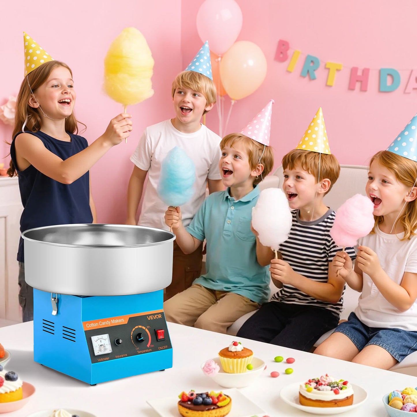 Electric Cotton Candy Machine Stainless Steel Blue 1000W Home & Party Use