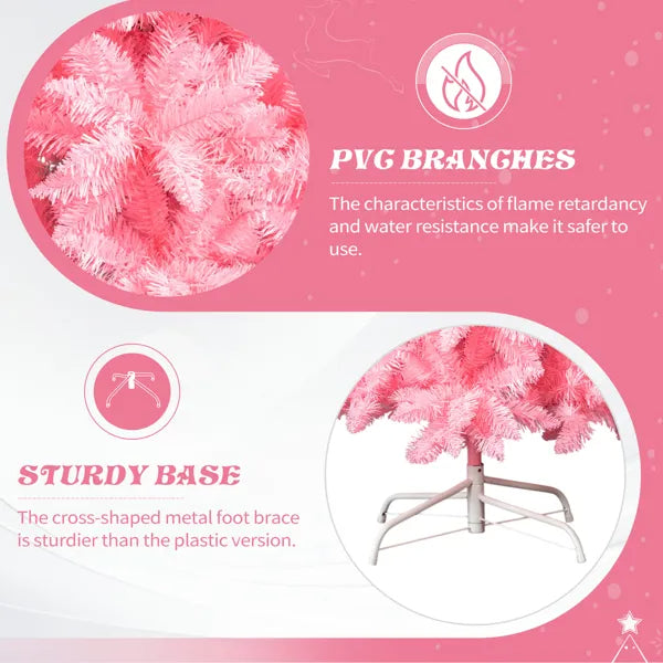 7.5 FT Unlit Artificial Pink Christmas Tree with Sturdy Stand