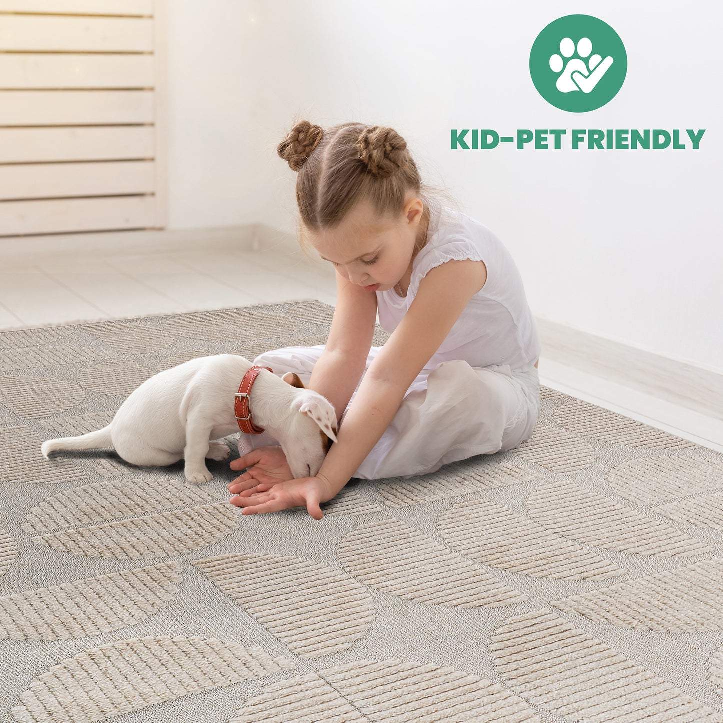 Step Collection High-Low Beige Indoor Area Rug, 6'7''x9', Modern,