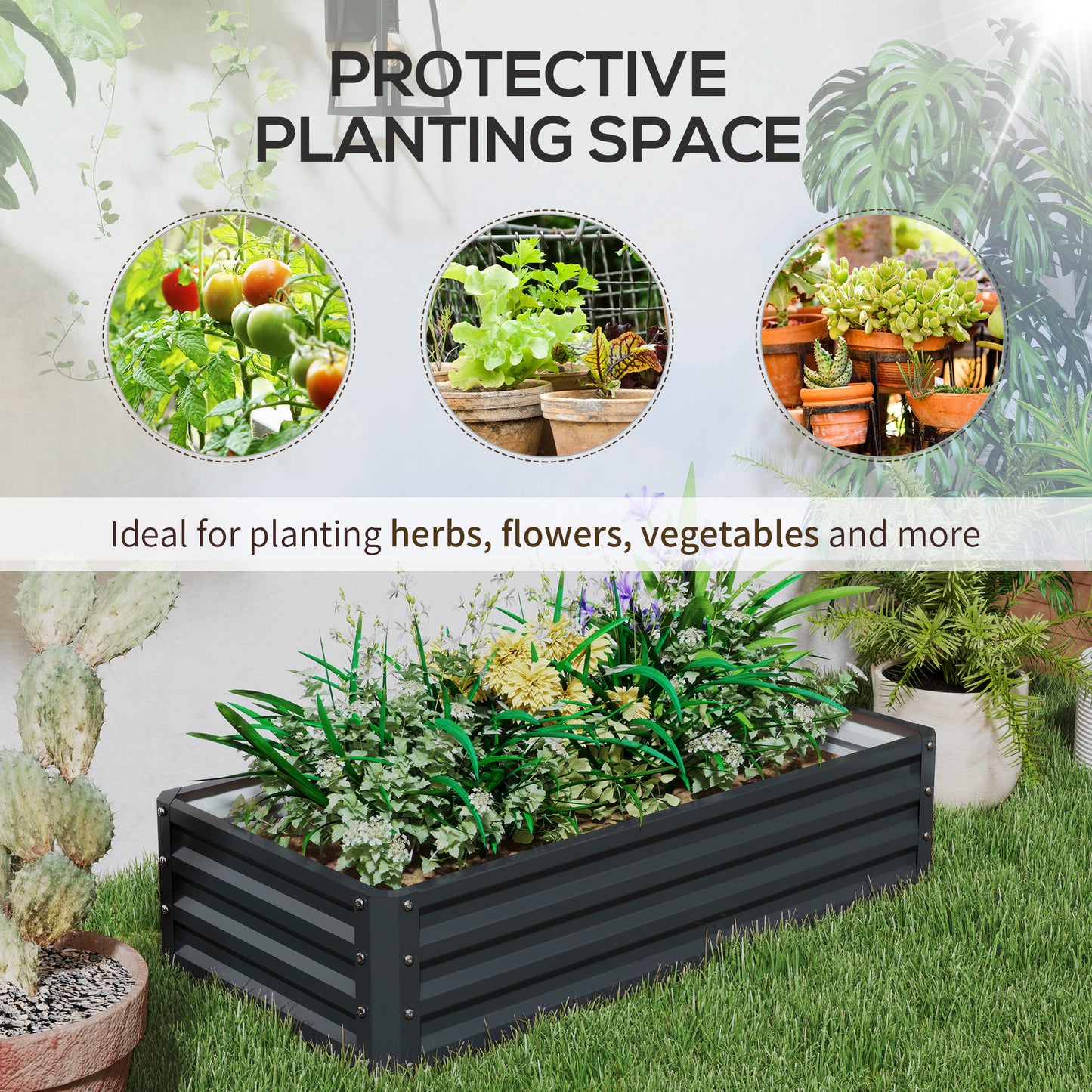 Galvanized Steel Raised Garden Bed 4x2x1 ft Outdoor Planter Box for Vegetables Herbs
