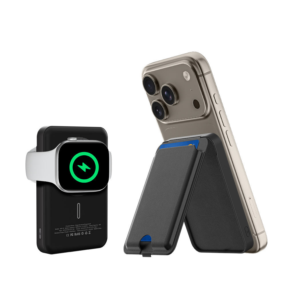 Magnetic Card Holder with Built-in Stand and 5000mAh Capacity - Cross-border Certified