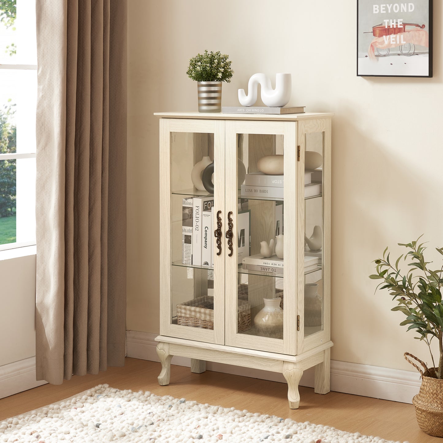 2-Door Lighted Curio Cabinet with Tempered Glass - White