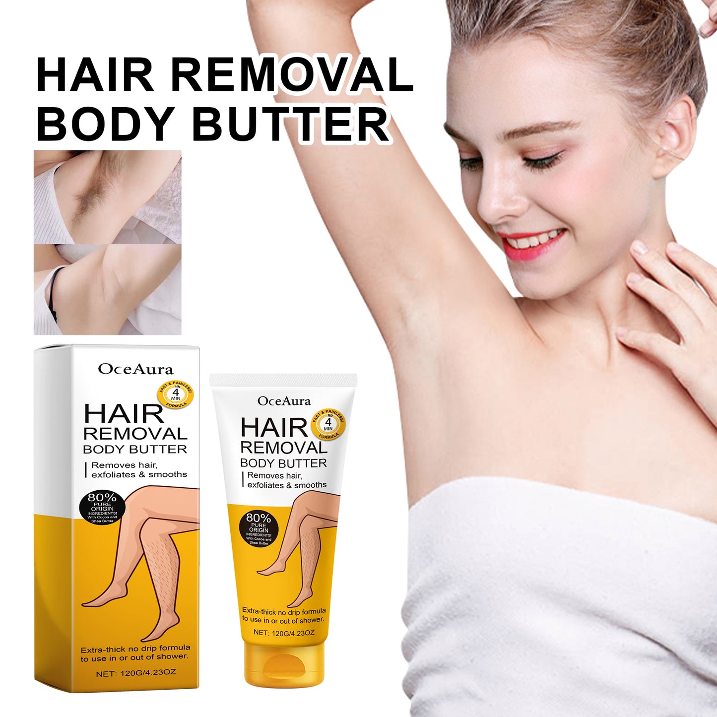 Gentle Hair Removal Body Butter - Moisturizing Cocoa & Shea Butter Cream