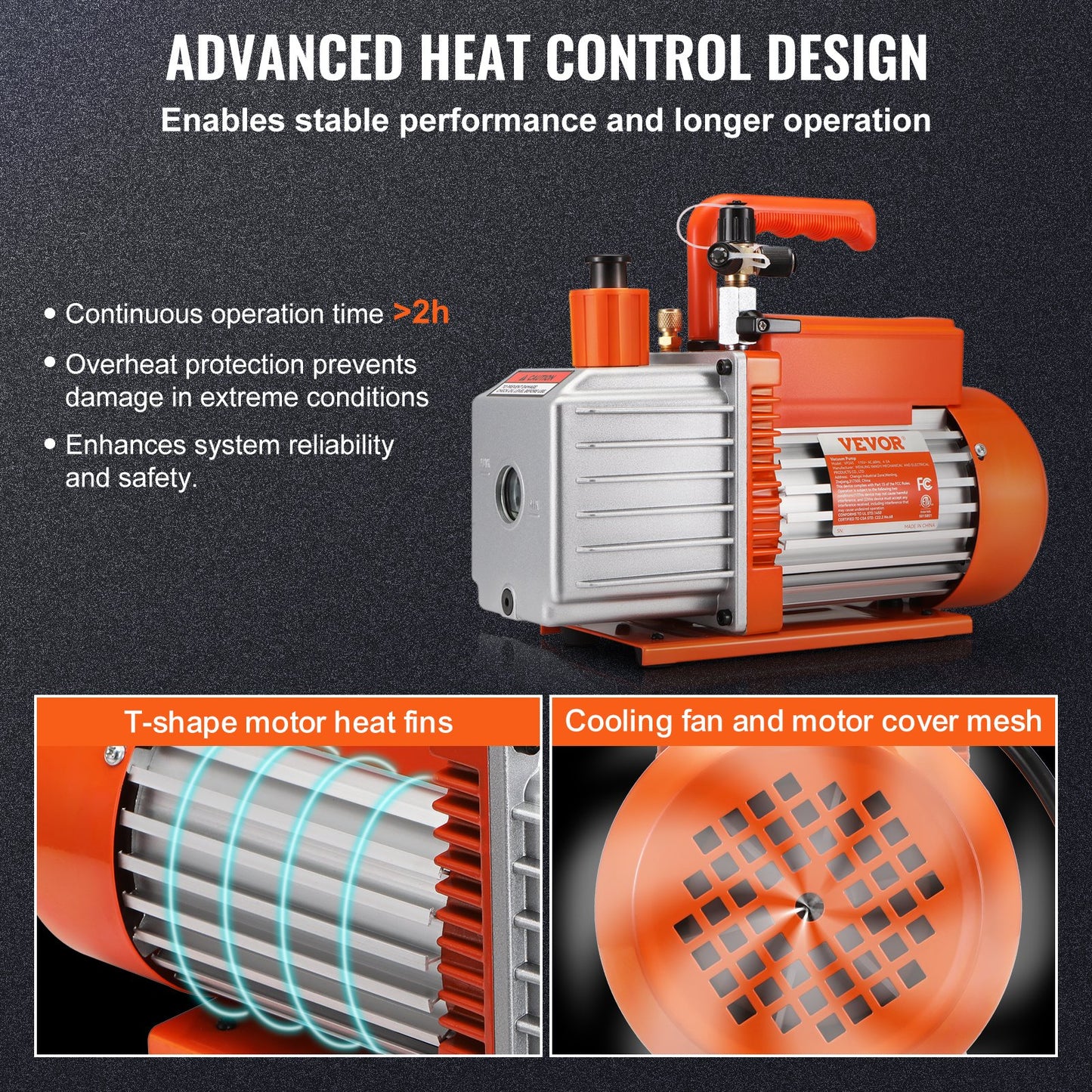 5 CFM Two-Stage Rotary Vane HVAC Vacuum Pump - Orange Power Tool