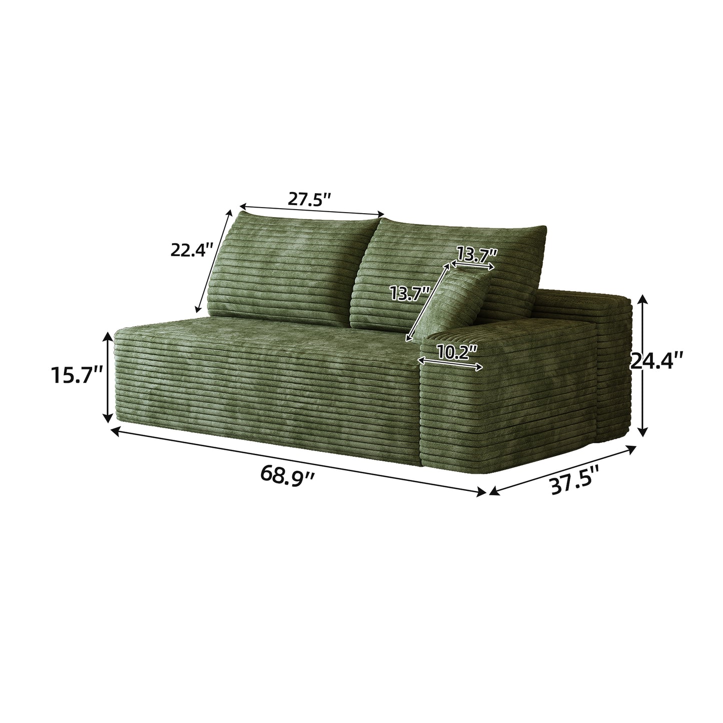Green 3-Seater Sofa - Y165-3R Right-Facing Fabric Couch