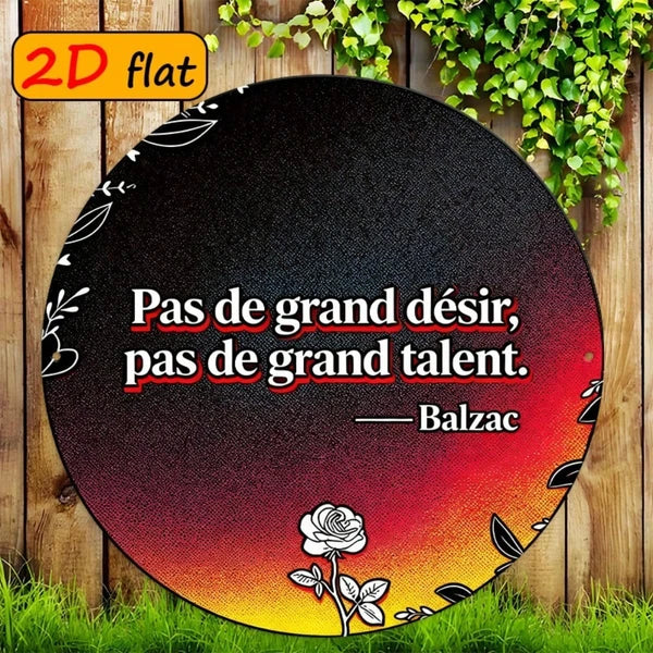 Round Aluminum Floral Wall Sign - French Proverb 7.87 Inch