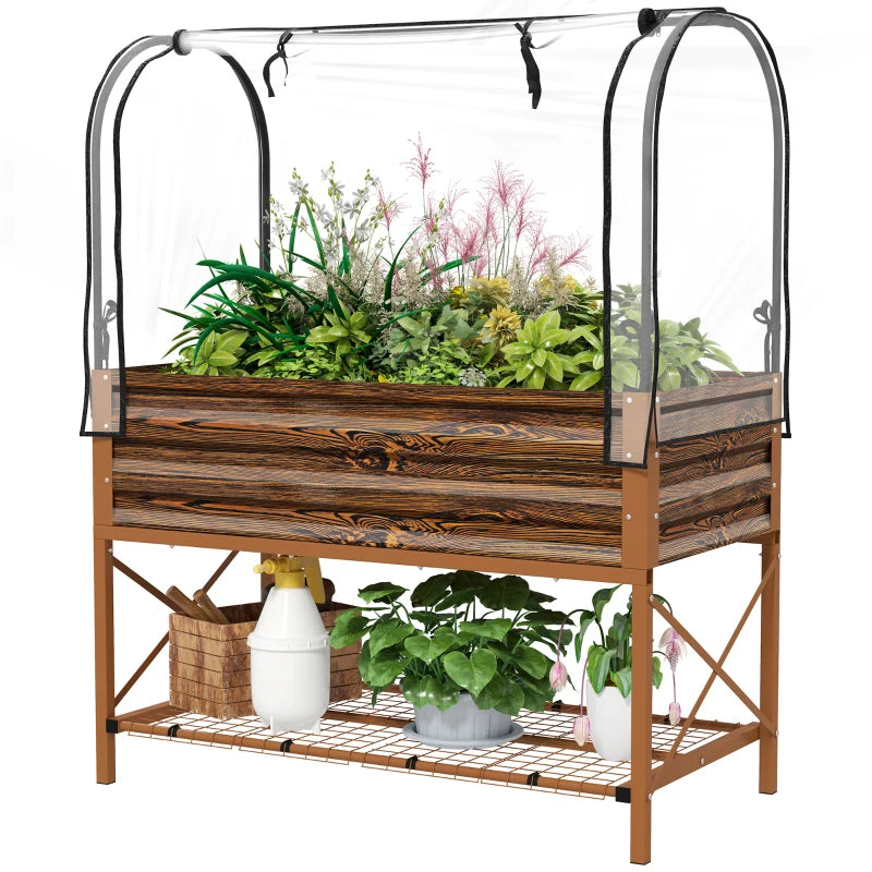 Raised Garden Bed with Cover and Legs - Elevated Planter Box for Vegetables and Flowers, Brown