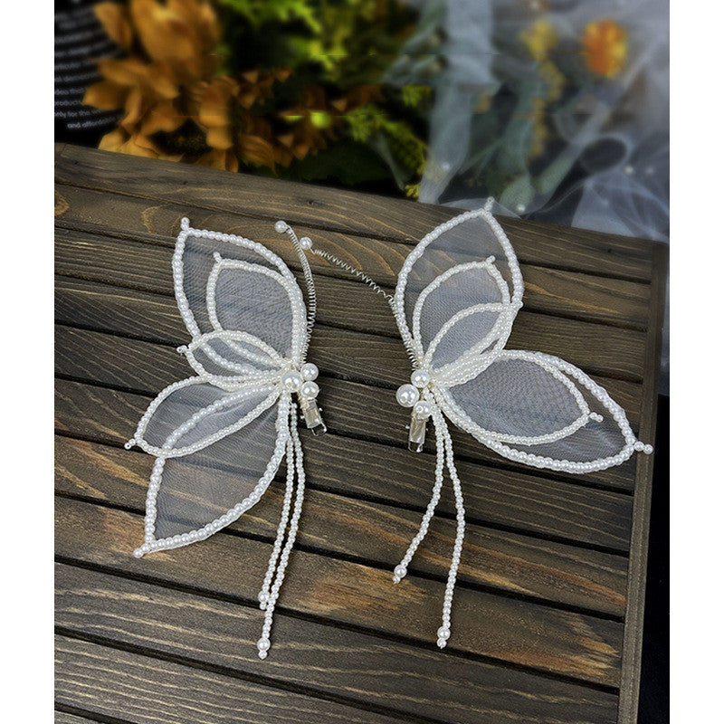 Bow Hairpin Pair with Pearl Alloy Beads