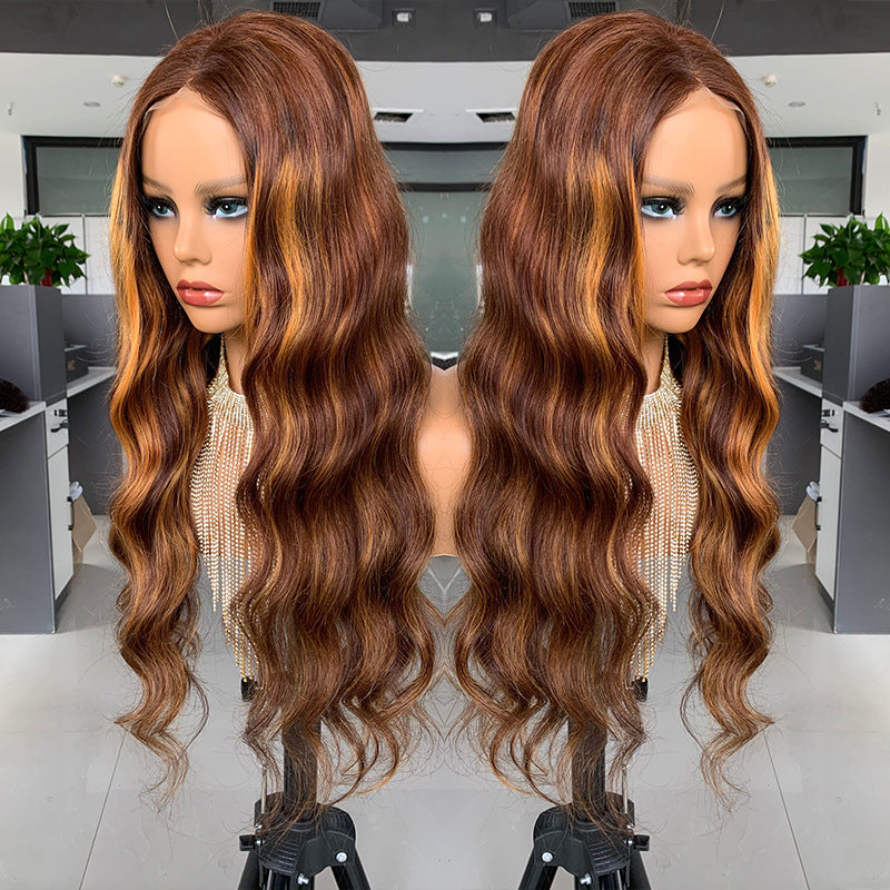 Big Wave Pick Color Bob Wig for Ladies - Real Hair, Medium Length, Brown