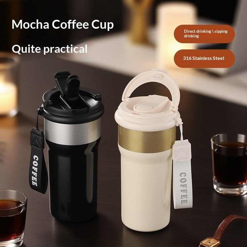Insulated Stainless Steel Travel Mug with Straw - Large Capacity Coffee Cup
