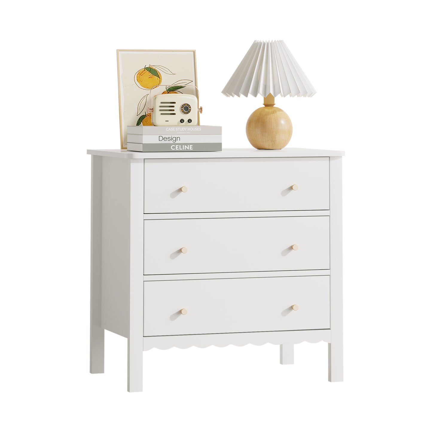 White 3 Drawer Dresser - Modern MDF Storage Cabinet