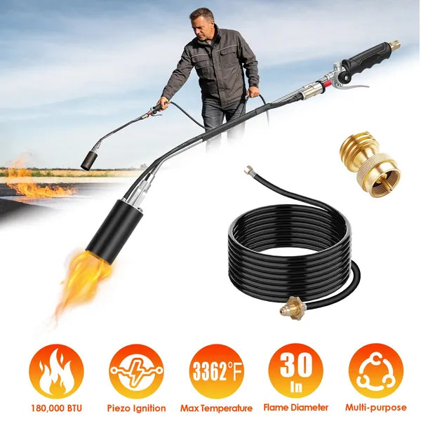 180,000 BTU Propane Weed Torch with 10FT Hose - Heavy Duty Flame Weeder