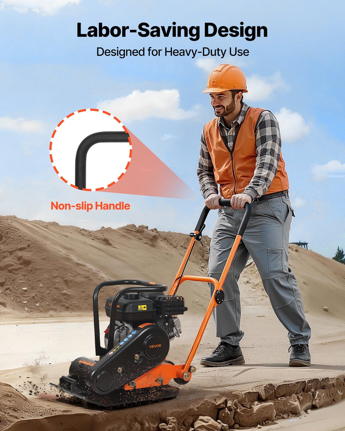 Gas Plate Compactor 6.5 HP 196CC Walk-Behind Ground Rammer for Paving Landscaping