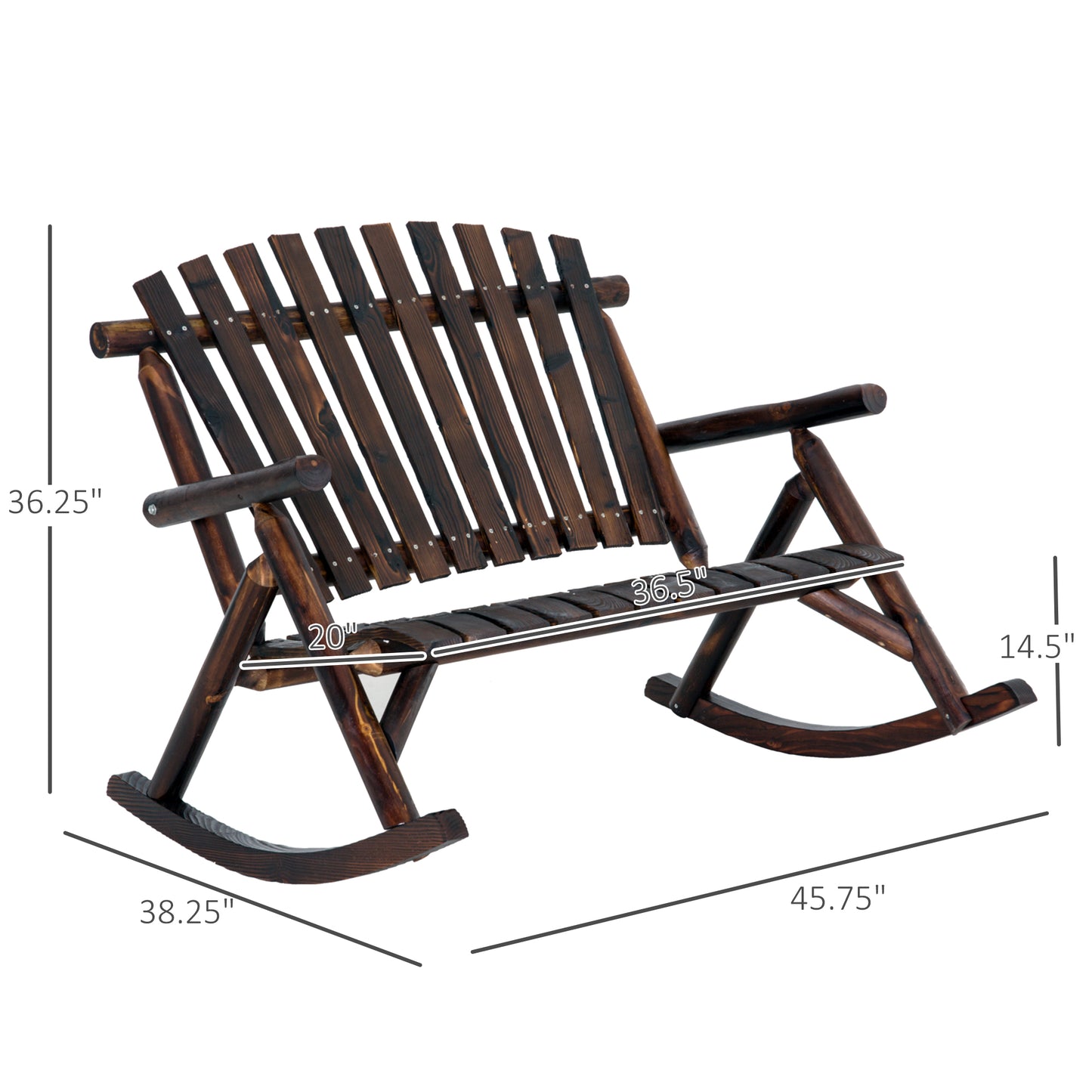 Wooden Adirondack Rocking Chair - Carbonized Outdoor Seating