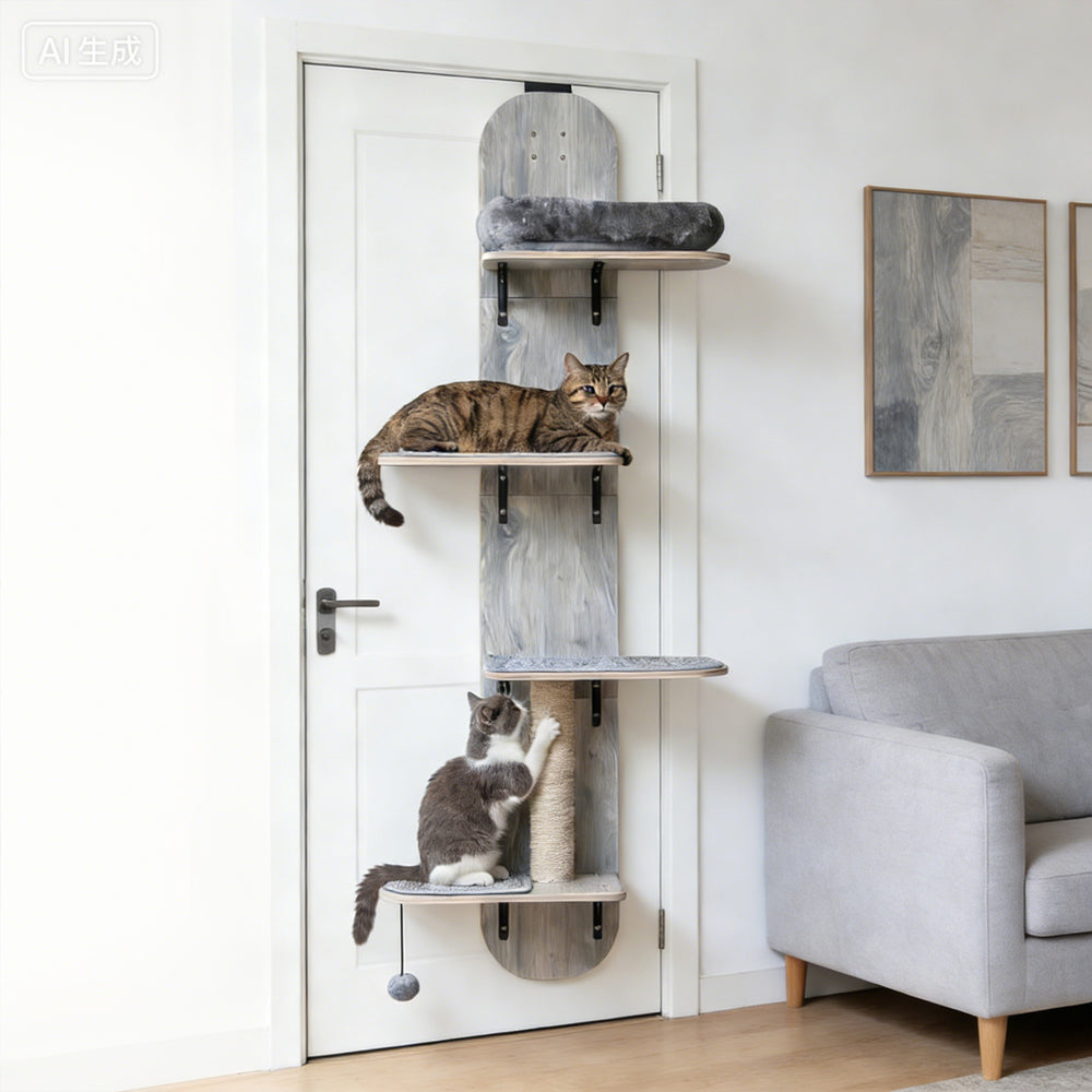 Door Hanging Cat Climber with Plush Bed and Jute Scratching Post - Adjustable Multi-Level Pet Toy Set