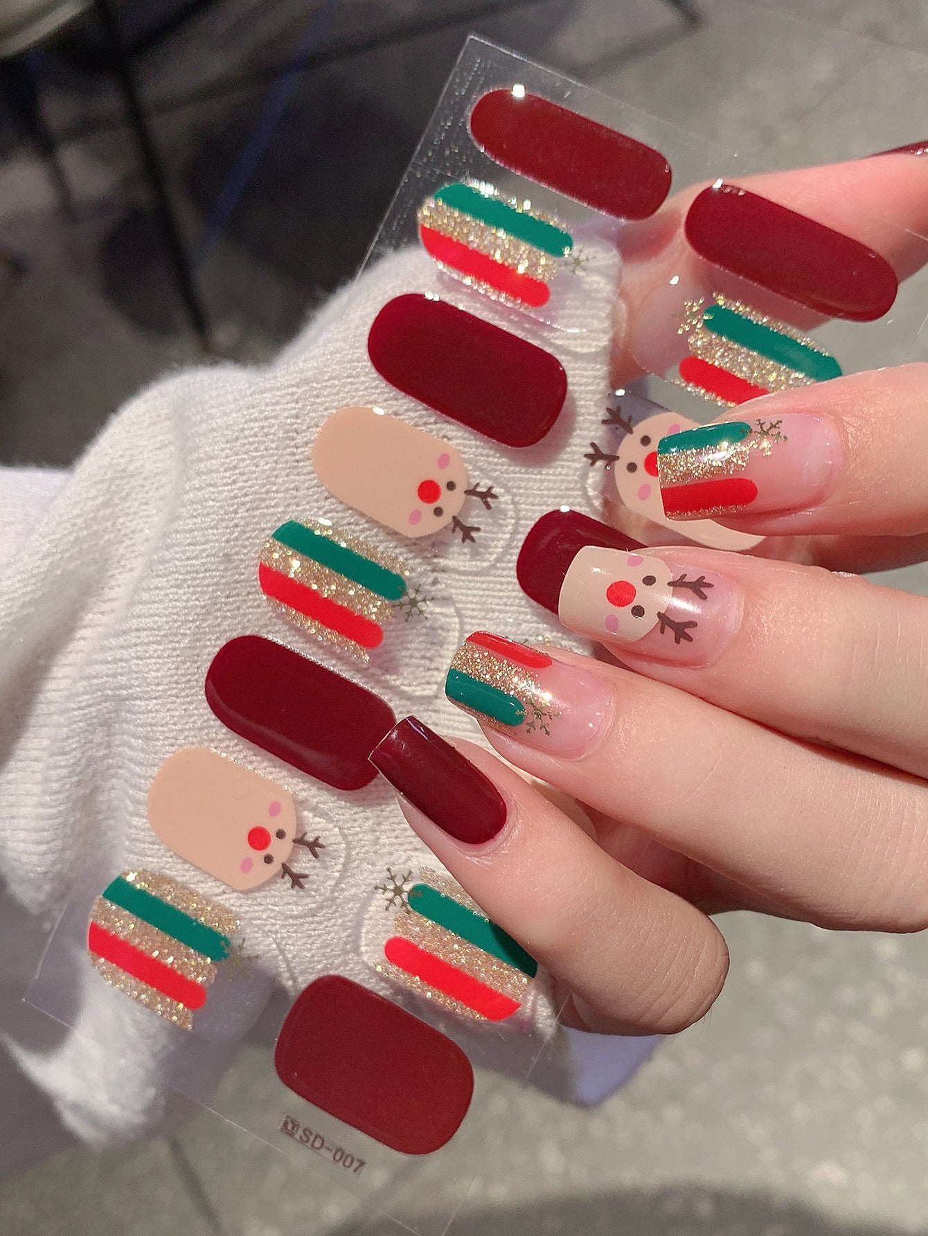 Christmas Nail Stickers Set - Holiday Checkerboard Star Candy Designs for Manicure
