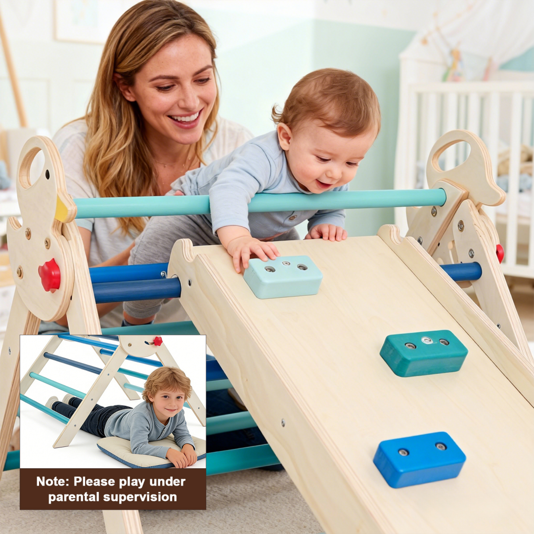 9-in-1 Wooden Indoor Climbing Set - Blue Toddler Gym