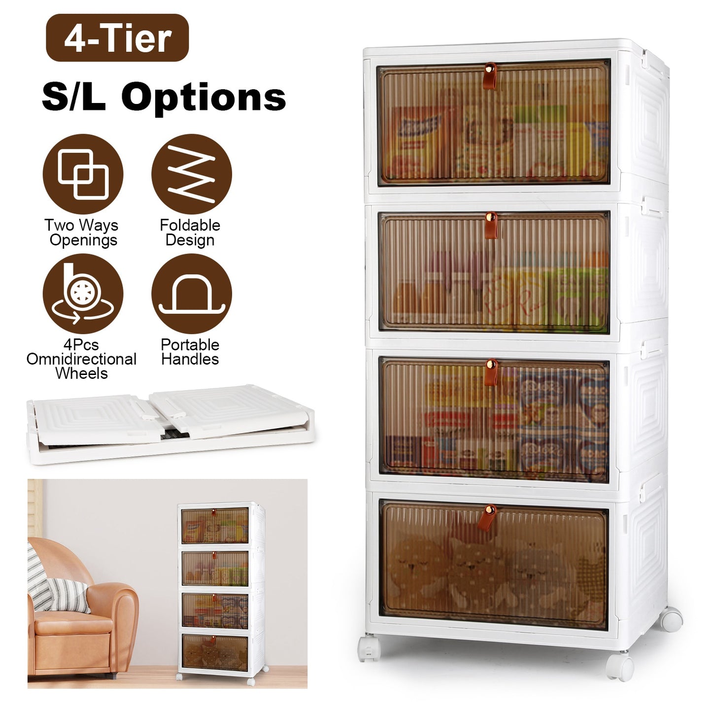 4Pc Foldable Storage Bins With Lid For Home Front Magnetic Door
