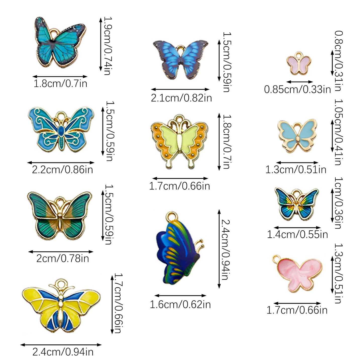 126 Multi-Color Butterfly Charms for Jewelry Making