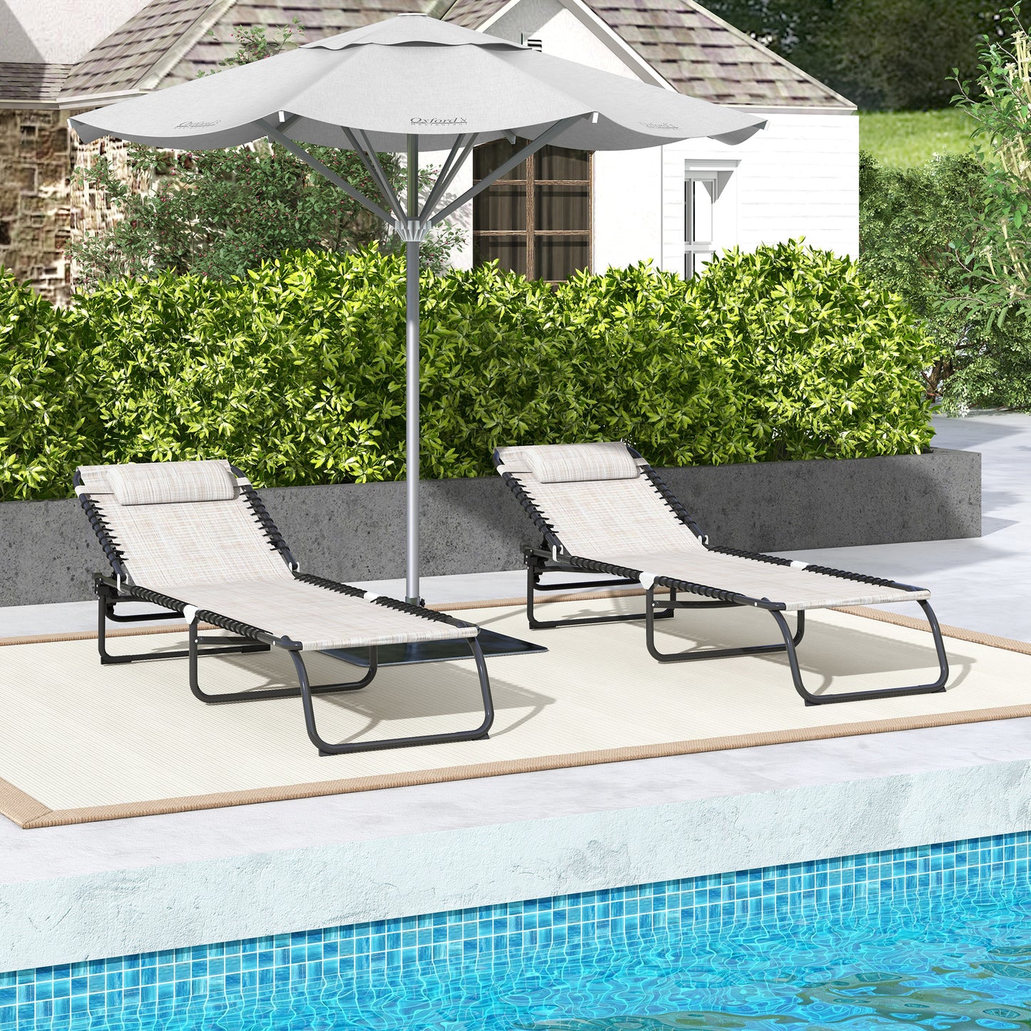 2 Folding Chaise Lounge Pool Chairs - 4-Position Recline, Dark Blue