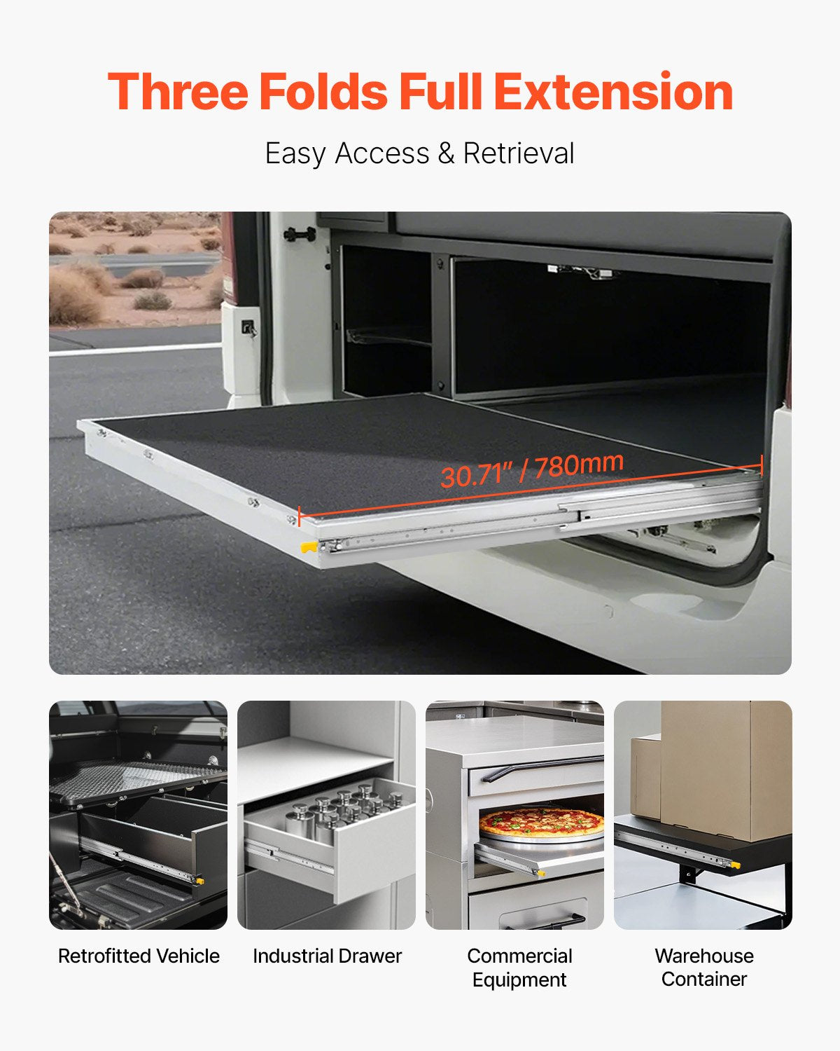 Heavy-Duty Full Extension Drawer Slides - 16-60 In, 250 lbs Capacity