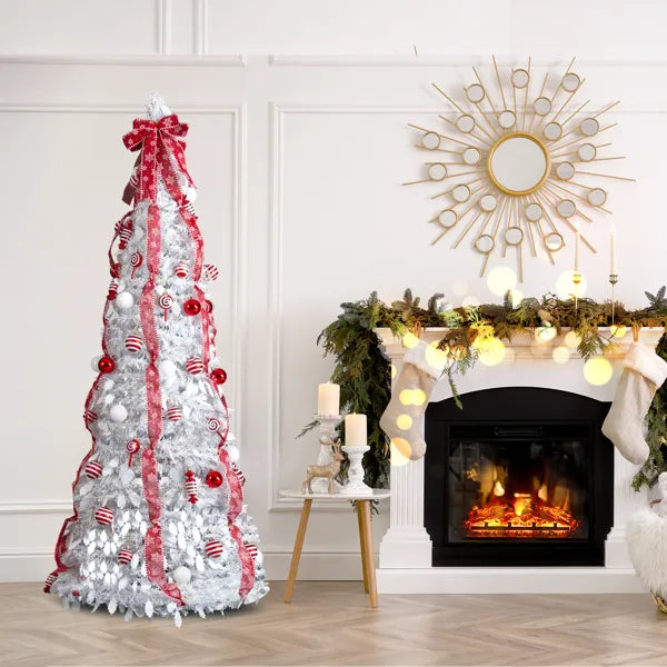 6FT Pre-Lit Christmas Tree with 100 Warm Lights & Ornaments