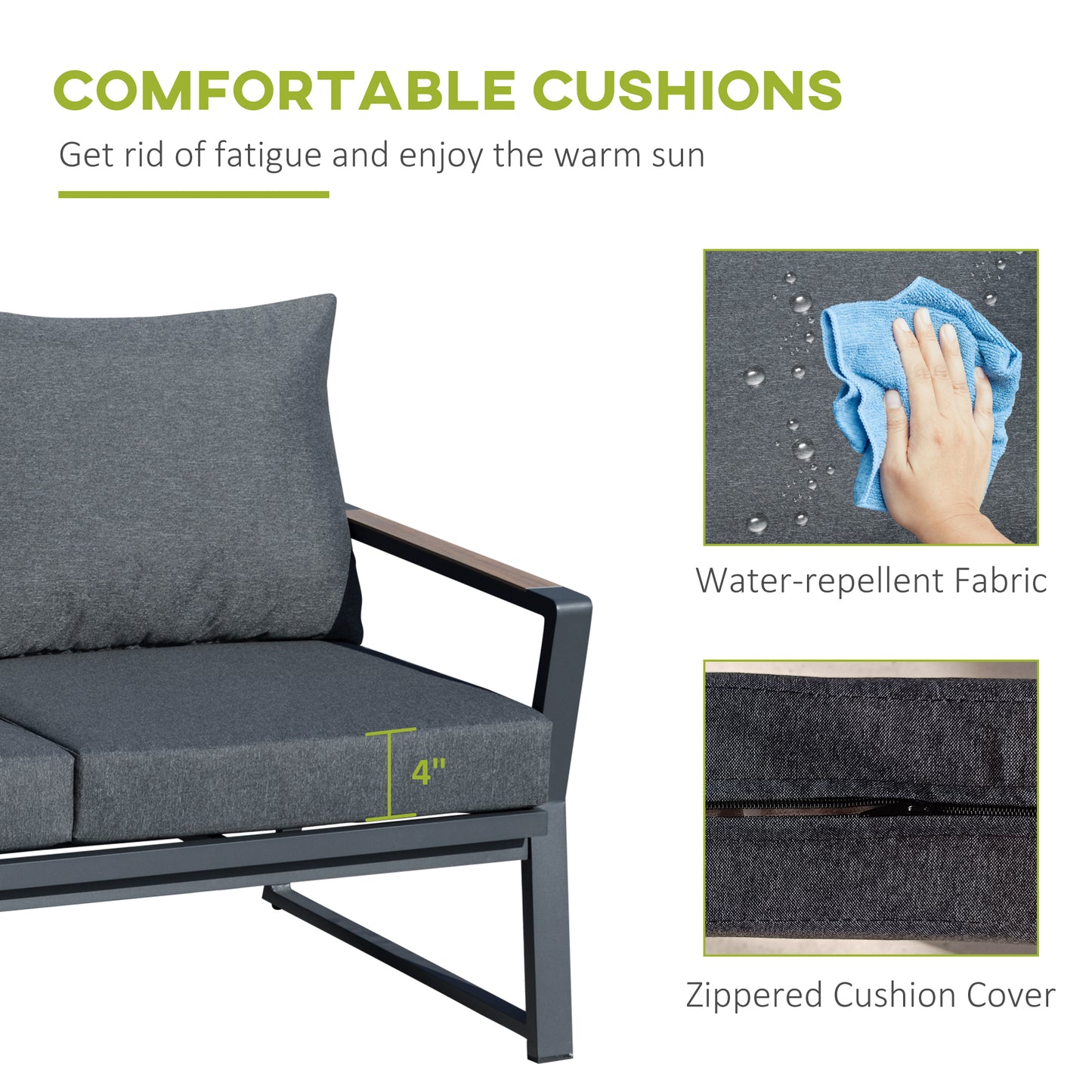 4-Piece Outdoor Furniture Set - Aluminum Sofa & Coffee Table - Dark Grey