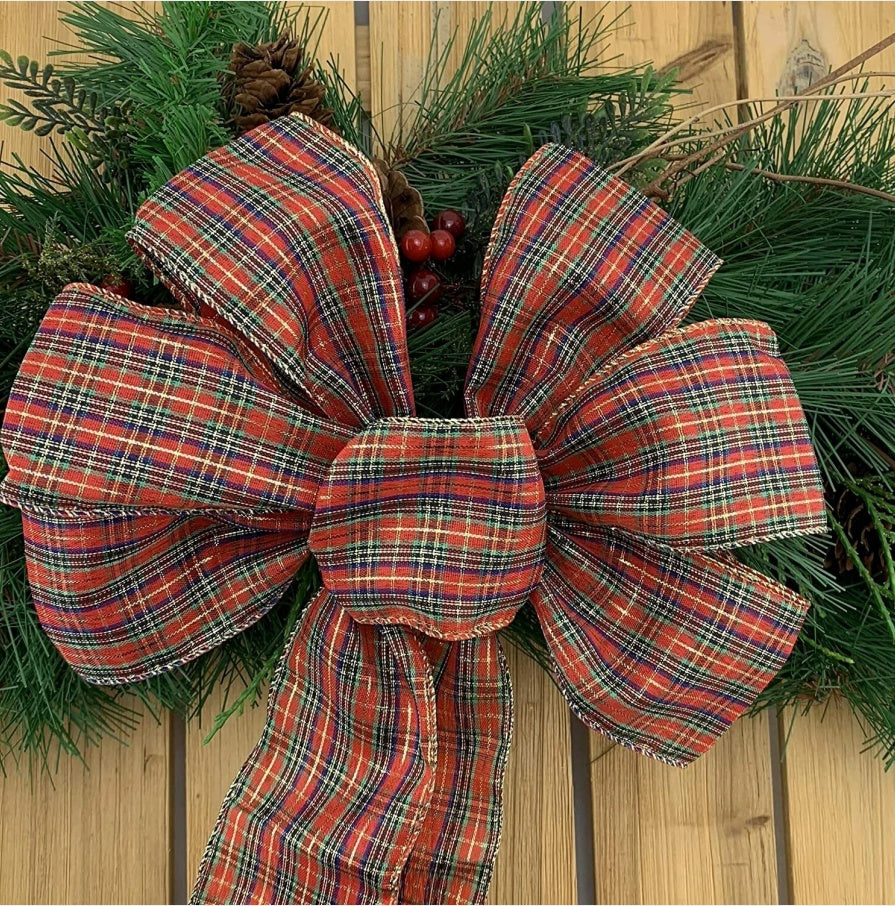 Festive Red Velvet Burlap Wreath Bow for Christmas Home Decor