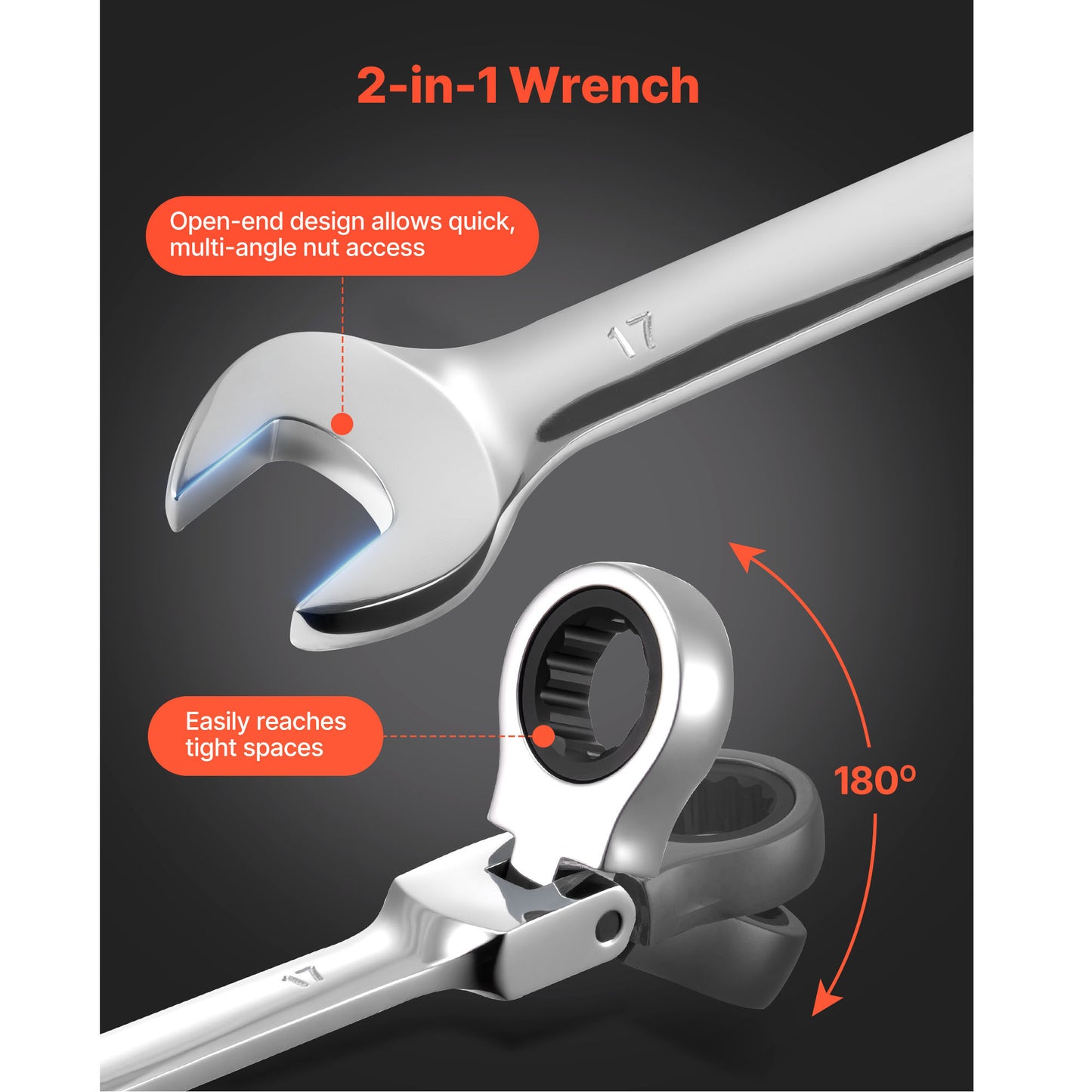24-Piece Ratcheting Wrench Set - SAE & Metric, Flexible, Cr-V Steel with Storage Case
