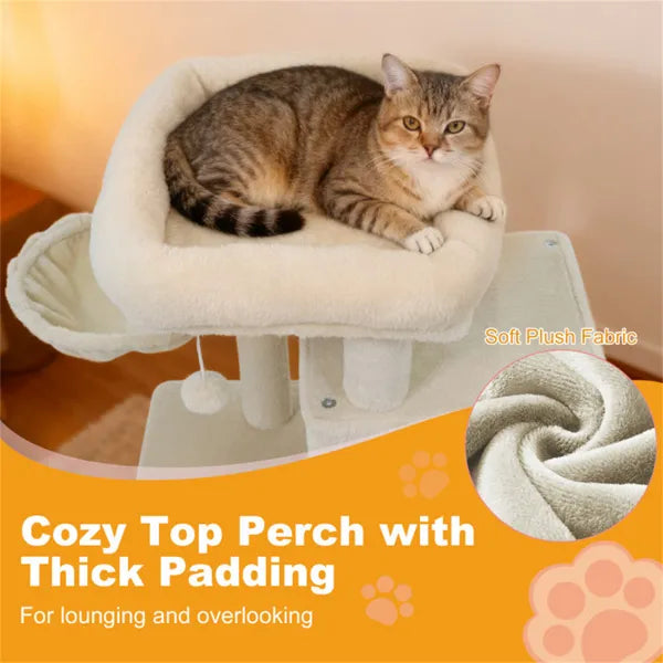 Beige 33.5-Inch Multi-Level Cat Tree with 2-Tier Condo & Sisal Posts