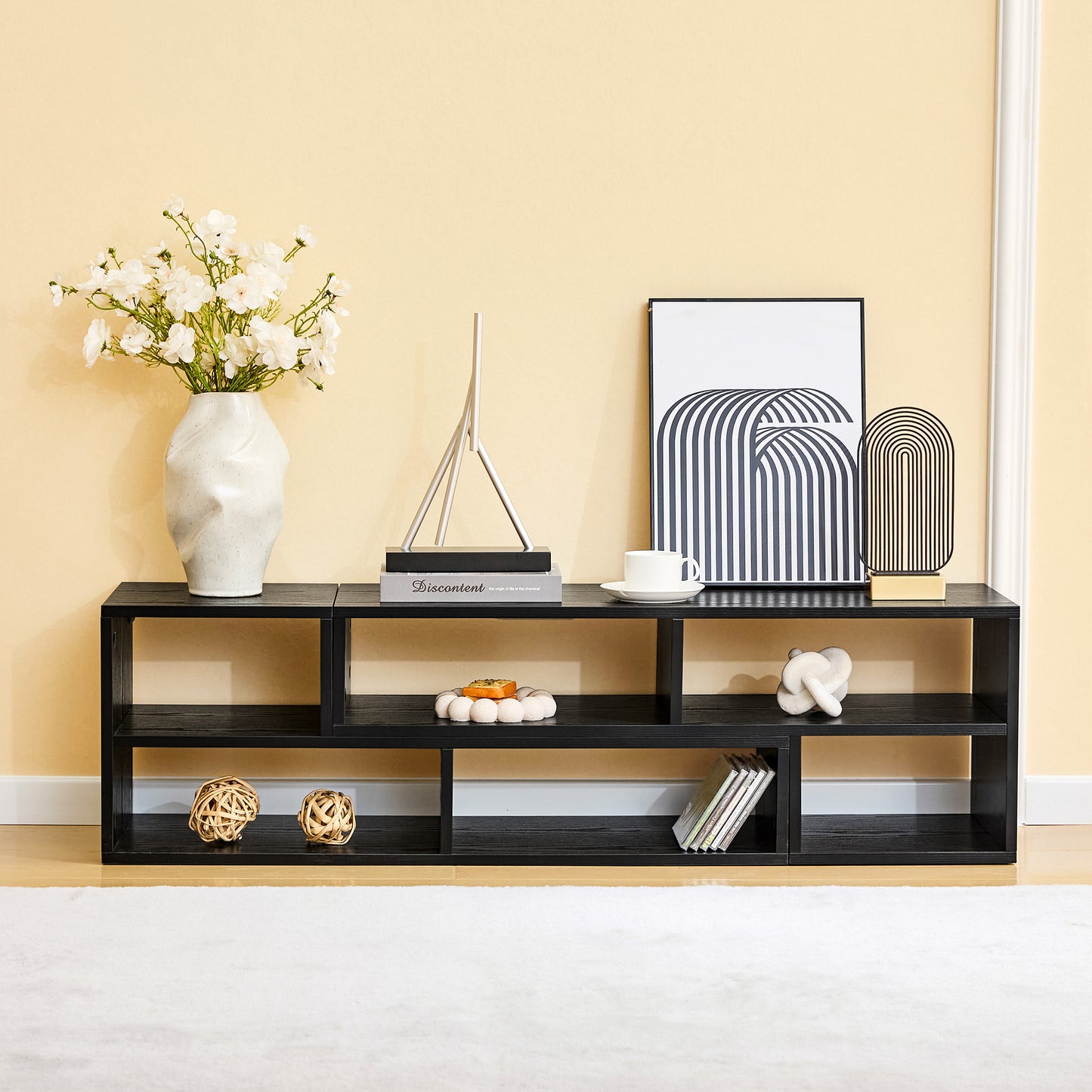 Adjustable Modular TV Stand - Black Open Storage Entertainment Center