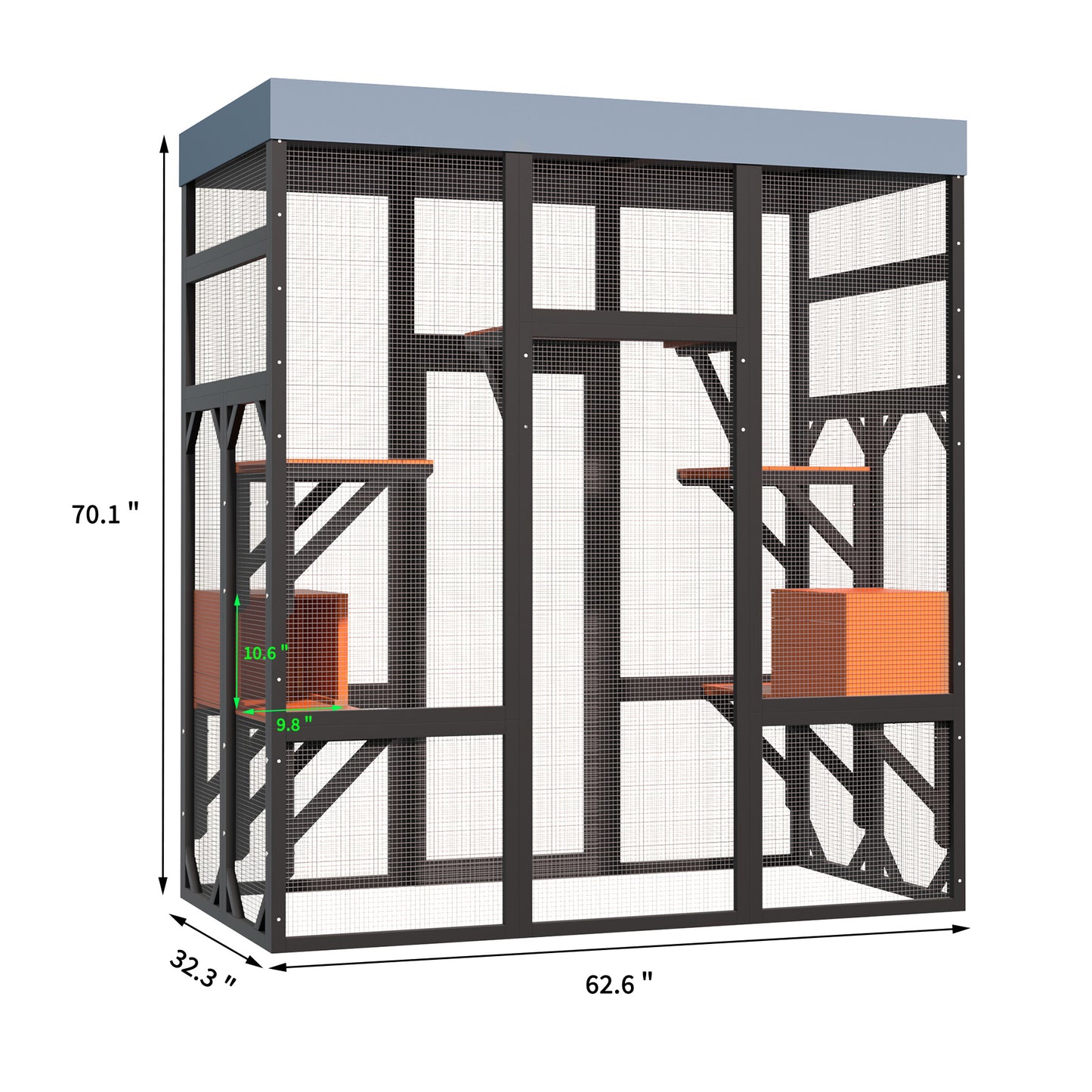 Large Wooden Cat Enclosure with Waterproof Cover and Multiple Platforms
