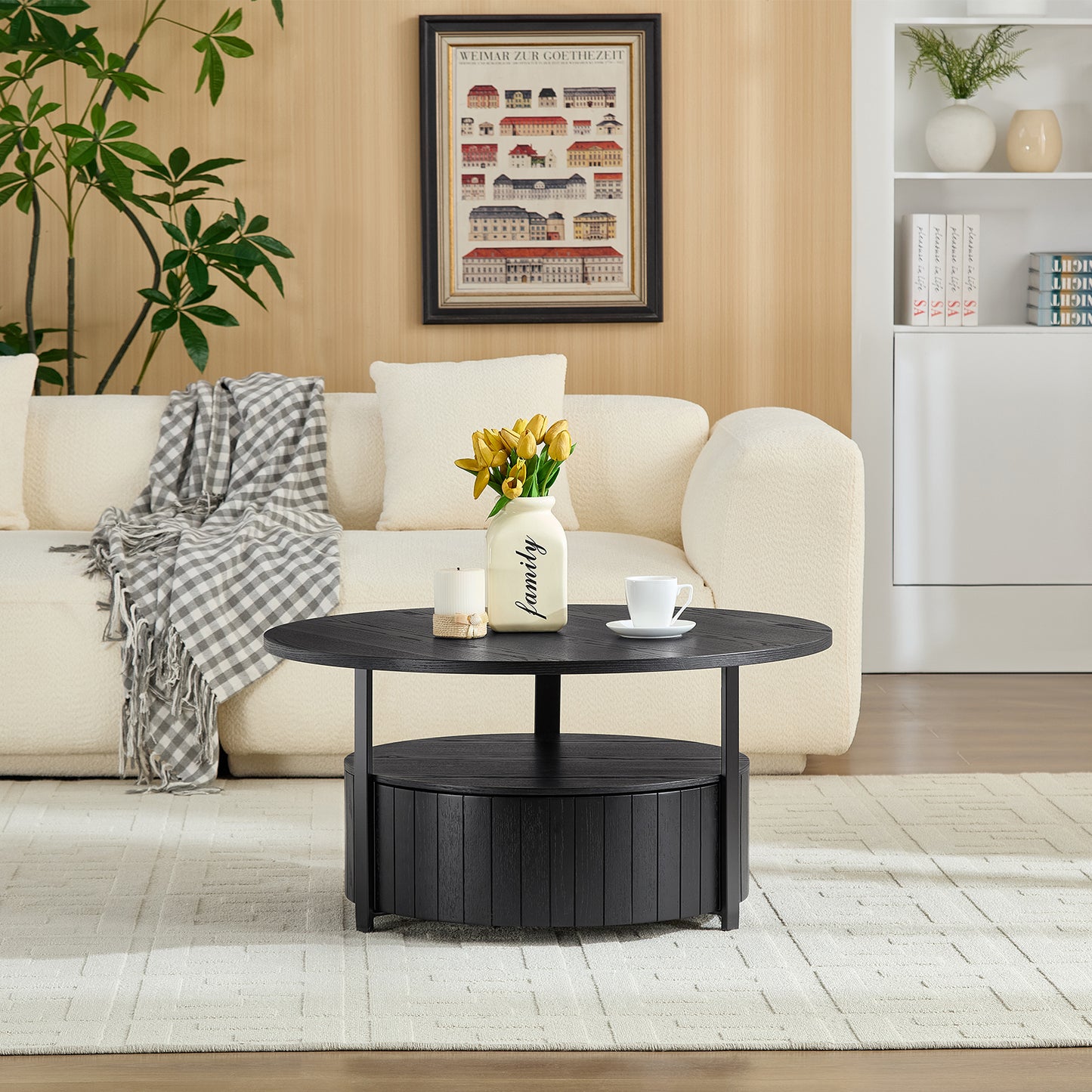 Round Storage Coffee Table Perfect For Living Room Movie Nights &