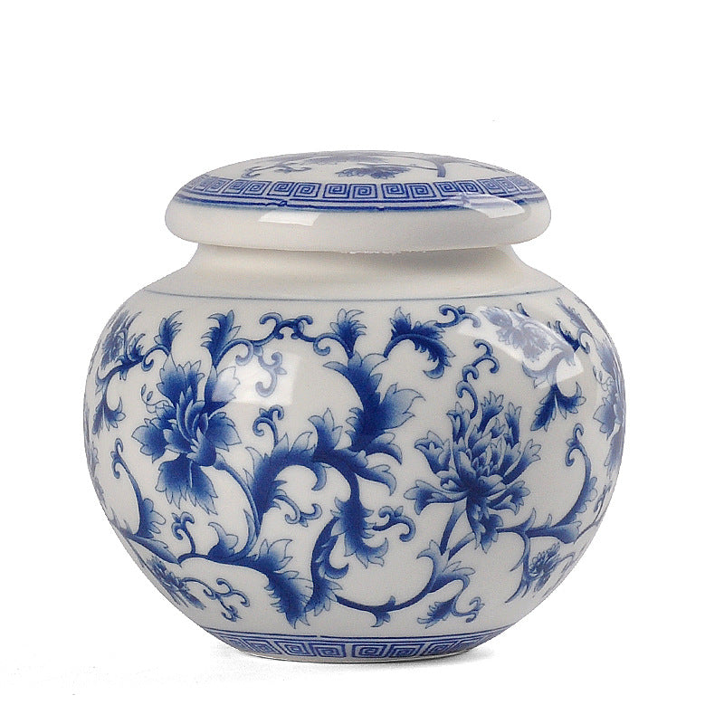 Blue and White Porcelain Tea Pot Storage Box with Sealed Canned Plaster