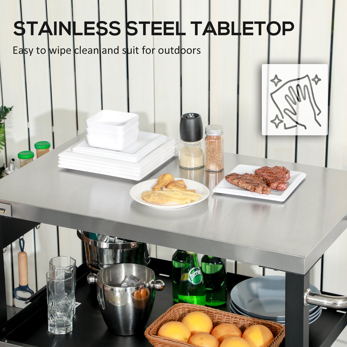 Stainless Steel Outdoor Grill Cart with Wheels - Black