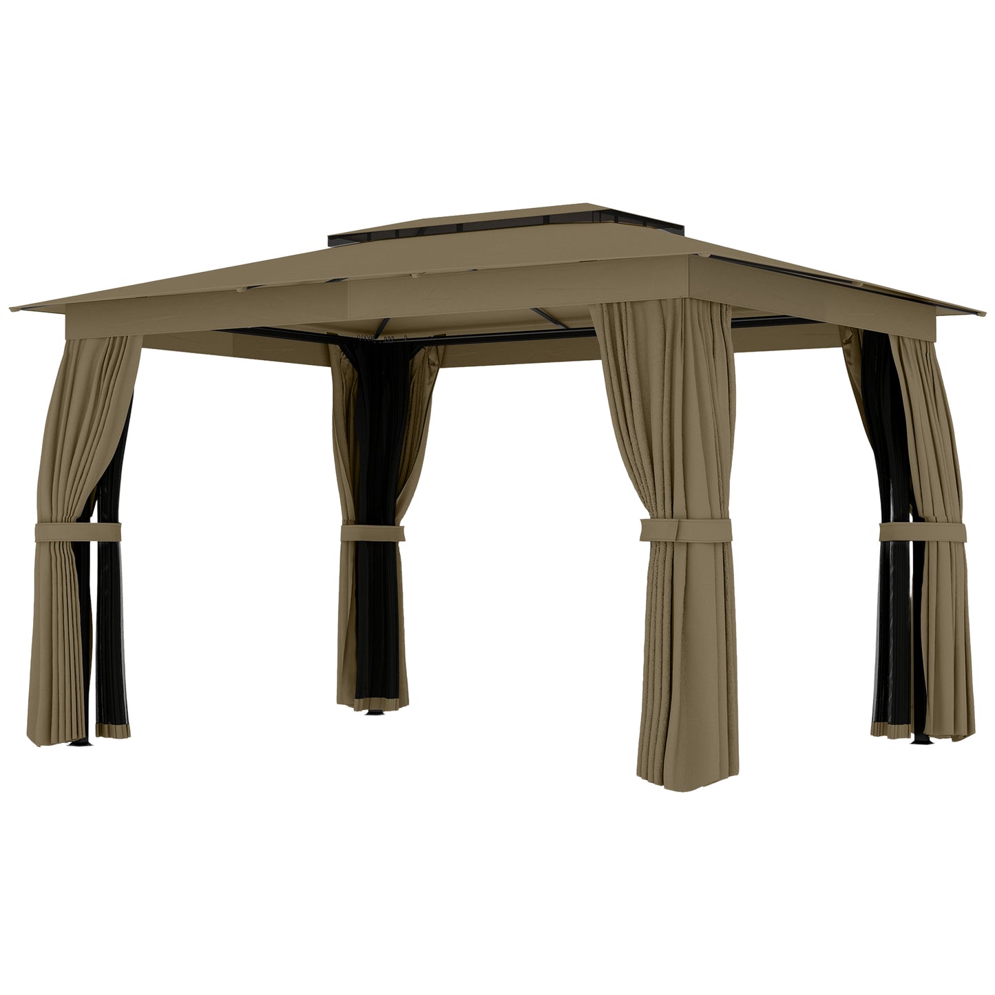 10x12 Outdoor Patio Gazebo with Curtains & Netting - Khaki
