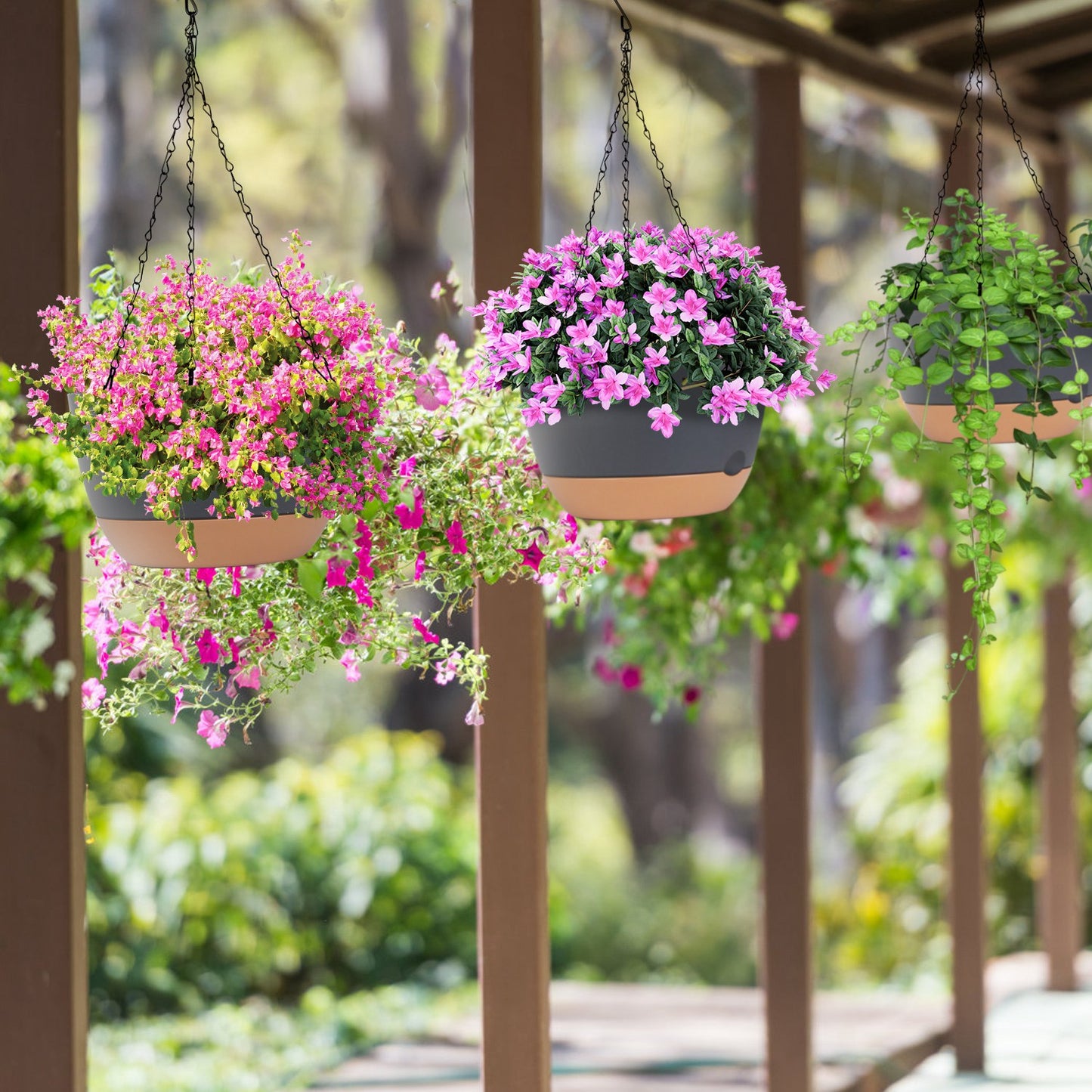 4Pcs Hanging Planters with Drainage Holes & Removable Water Trays - Indoor & Outdoor