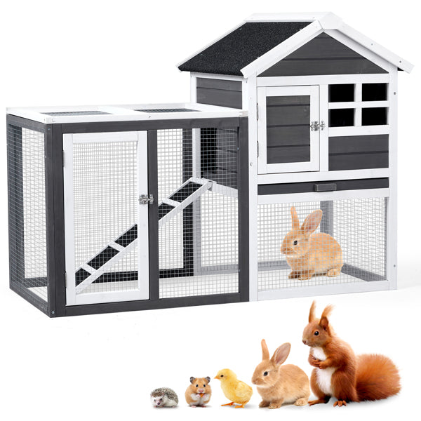 Animal Pet House with Ladder Gray Fir Wood Cage for Small Animals