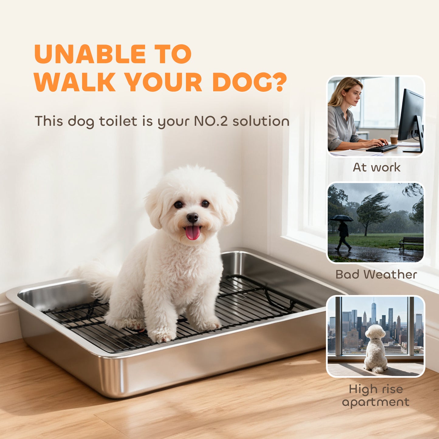 Stainless Steel Dog Potty Tray for Small & Medium Dogs, Indoor Outdoor Use