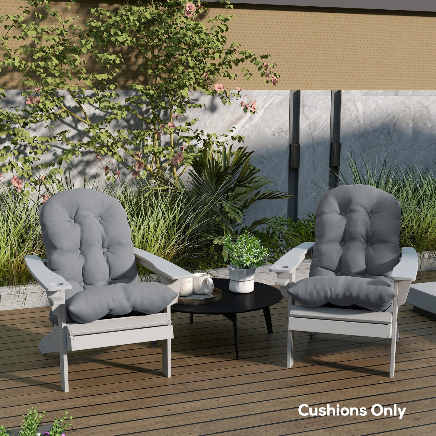 Adirondack Chair Cushions Set of 2 - Tufted Gray Non-Slip Cushions