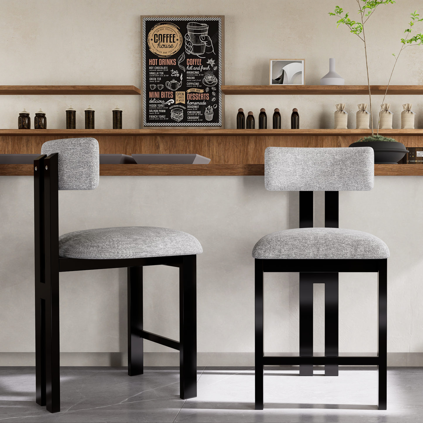 26.5 Stylish Round Stools With Low Back - Comfortable Upholstered